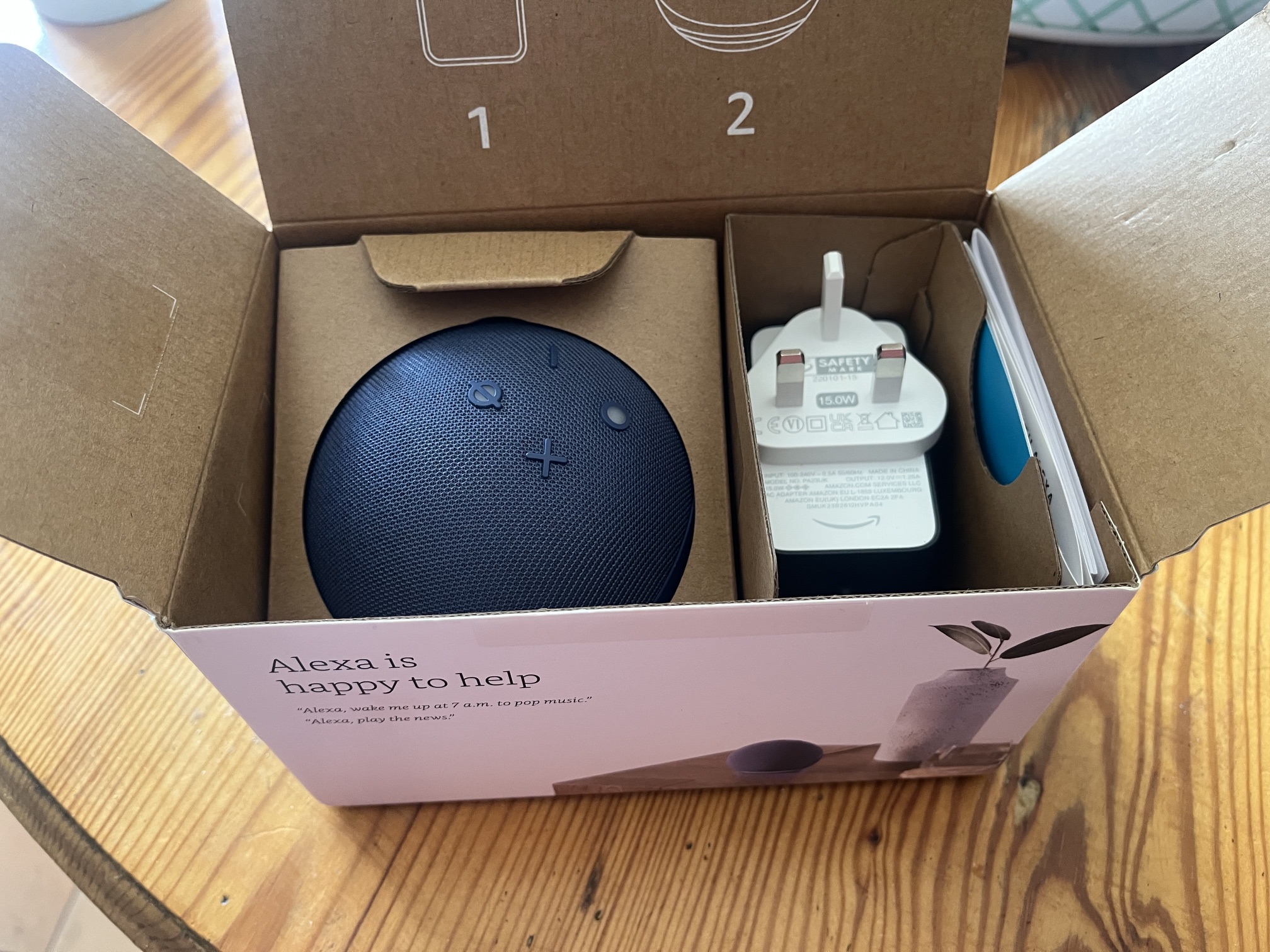 Inside showing the Alexa Echo Dot.